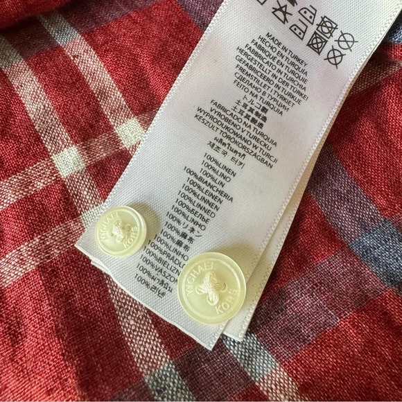 Michael Kors XXL Plaid Linen Shirt Long Sleeve Button Down Italian Fabric - Picture 6 of 8